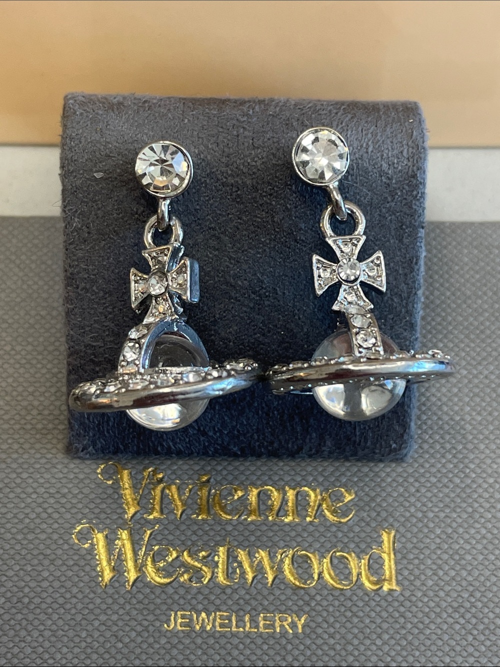Vivienne Westwood Silver Crystal Orb Drop Earrings - Silver Tone